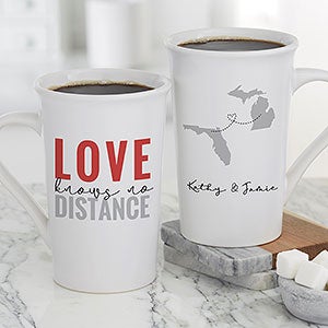 Love Knows No Distance Personalized Latte Mug 16 oz White