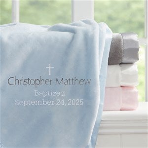 Christening Embroidered Blue Baby Blanket