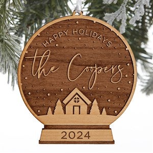 Family Snow Globe Personalized Natural Wood Ornament