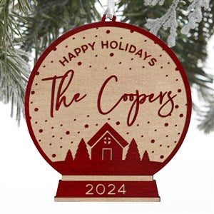 Family Snow Globe Personalized Red Maple Wood Ornament