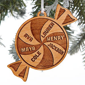 Peppermint Family Personalized Natural Wood Ornament