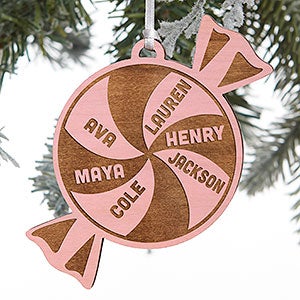 Peppermint Family Personalized Pink Stain Wood Ornament