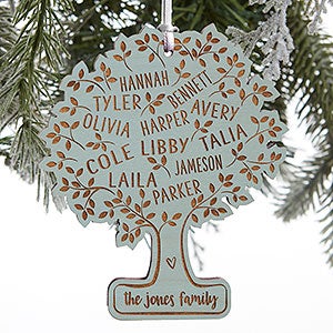 Family Tree Of Life Personalized Blue Stain Wood Ornament