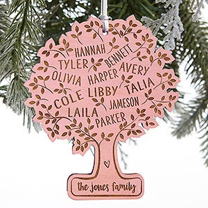 Family Tree Of Life Personalized Pink Stain Wood Ornament