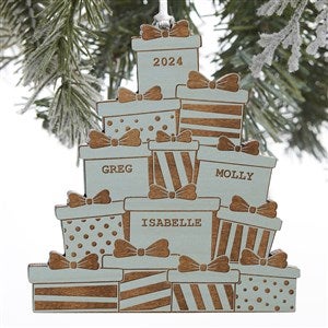 Christmas Presents Personalized Blue Stain Wood Ornament