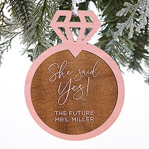 Engagement Ring Personalized Pink Stain Wood Ornament