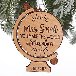 Globe For Teacher Personalized Natural Wood Ornament