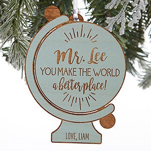 Globe For Teacher Personalized Blue Stain Wood Ornament