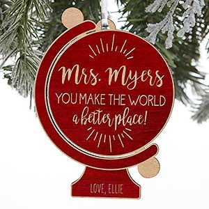 Globe For Teacher Personalized Red Maple Wood Ornament