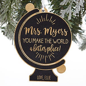 Globe For Teacher Personalized Black Wood Ornament