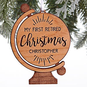 Retired Christmas Personalized Globe Natural Wood Ornament