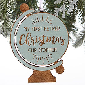 Retired Christmas Personalized Globe Blue Stain Wood Ornament