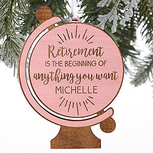 Retired Christmas Personalized Globe Pink Stain Wood Ornament