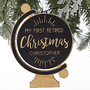 Retired Christmas Personalized Globe Black Wood Ornament
