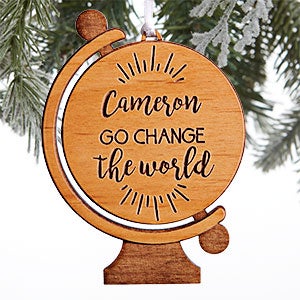 Graduation Globe Personalized Natural Wood Ornament