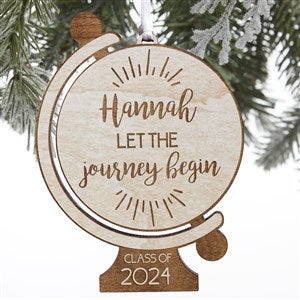 Graduation Globe Personalized Whitewash Wood Ornament