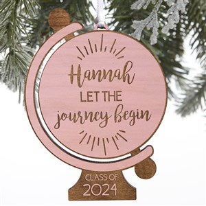 Graduation Globe Personalized Pink Stain Wood Ornament