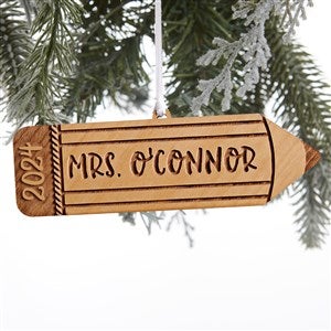 Wood Pencil Personalized Teacher Ornament - Natural Wood