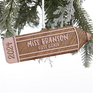 Wood Pencil Personalized Teacher Ornament - Pink Stain Wood