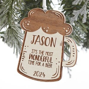 Beer Mug Engraved Whitewash Wood Ornament