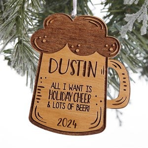 Beer Mug Engraved Natural Wood Ornament