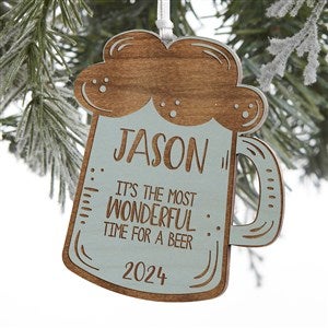 Beer Mug Engraved Blue Stain Wood Ornament