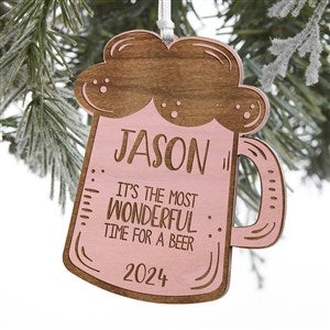 Beer Mug Engraved Pink Stain Wood Ornament