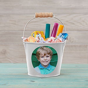 Personalized Photo Mini Metal Bucket for Kids - White