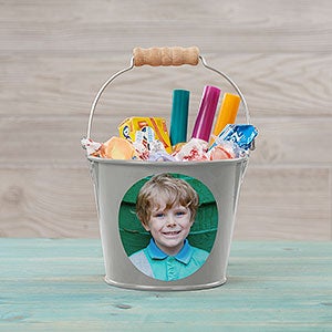 Personalized Photo Mini Metal Bucket for Kids - Silver