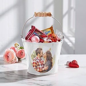 Romantic Photo Personalized Mini Metal Bucket - White