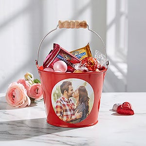 Romantic Photo Personalized Mini Metal Bucket - Red