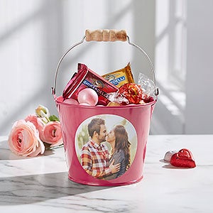 Romantic Photo Personalized Mini Metal Bucket - Pink