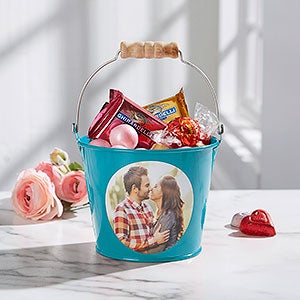 Romantic Photo Personalized Mini Metal Bucket - Turquoise