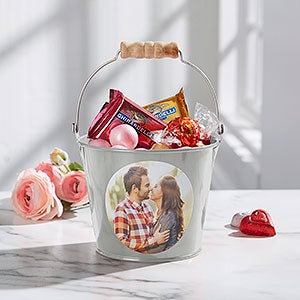 Romantic Photo Personalized Mini Metal Bucket - Silver