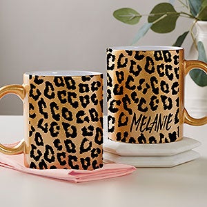 Leopard Print Personalized 11 oz. Gold Glitter Coffee Mug - #28378-G