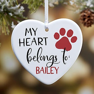 My Heart Belongs To Personalized Pet Heart Ornament - 1 Sided Glossy