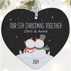 Snow Couple Personalized Heart Ornament - 1 Sided Matte