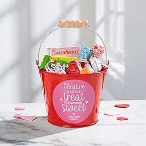 A Little Treat for Someone Sweet Personalized Mini Metal Bucket - Red