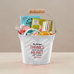 Heart Into Teaching Personalized Mini Treat Bucket - White