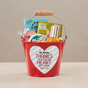 Heart Into Teaching Personalized Mini Treat Bucket - Red