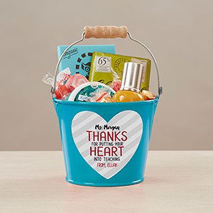 Heart Into Teaching Personalized Mini Treat Bucket - Turquoise