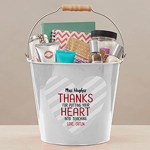 Heart Into Teaching Personalized Large Treat Bucket - White