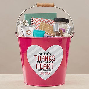 Heart Into Teaching Personalized Large Treat Bucket - Pink
