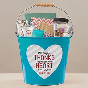 Heart Into Teaching Personalized Large Treat Bucket - Turquoise