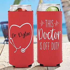 Doctor Off Duty Personalized Slim Can Cooler