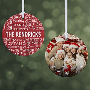 Red & White Family Christmas Personalized Ornament - 2 Sided Glossy