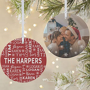 Red & White Family Christmas Personalized Ornament - 2 Sided Matte