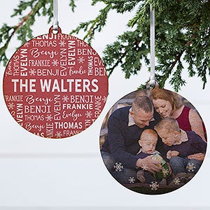 Red & White Family Christmas Personalized Ornament - 2 Sided Wood