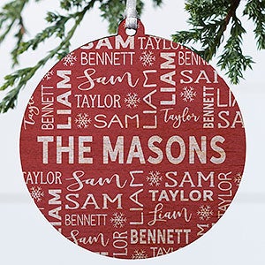 Red & White Family Christmas Personalized Ornament - 1 Sided Wood