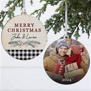 Festive Foliage Personalized Christmas Ornament - 2 Sided Wood